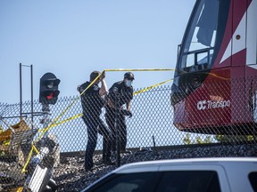 Emergency officials were on the scene of an apparent LRT derailment near Tremblay station, Sunday, September 19, 2021.