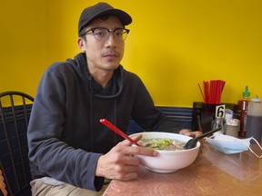 Simon La, owner of Vietnamese soup restaurant Pho Bo Ga L.A., has been stockpiling noodles due to soaring prices and supply chain disruptions.