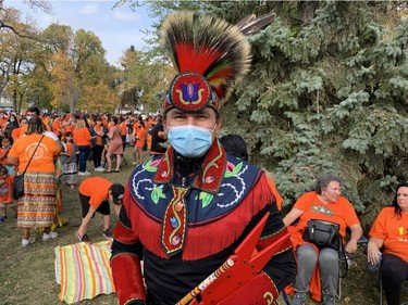 Manitoba NDP Leader Wab Kinew at a powwow at St. John's Park, Winnipeg to honour the National Day for Truth and Reconciliation on Sept. 30, 2021.