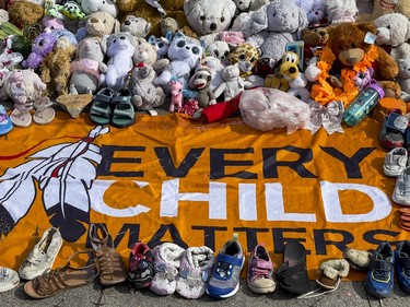 A memorial to Indigenous children at the Centennial Flame on Parliament Hill on the inaugural National Day for Truth and Reconciliation on Thursday.