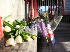 Flowers and notes were left at the Westboro station in memory of the bus crash victims, January 14, 2019.