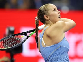 Shelby Rogers of the United States celebrates a match win against Ashleigh Barty of Australia during her Women's Singles third round match on Day Six of the 2021 US Open at the USTA Billie Jean King National Tennis Center on Saturday in the Flushing neighborhood of the Queens borough of New York City.