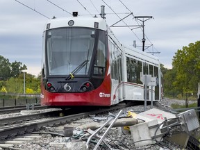 Ottawa's Confederation LRT line is out of service after this train derailed on Sunday near Tremblay Station.
