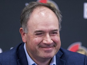 Ottawa Senators general manager Pierre Dorion during a press conference prior to the opening of the teams main training camp on Wednesday.