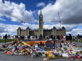 File: The memorial to Indigenous children at the Centennial Flame has now been dismantled, with First Nations approval on Parliament Hill