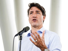 Canada's Prime Minister Justin Trudeau during his election campaign tour in Candiac, Quebec, on Sept. 12.