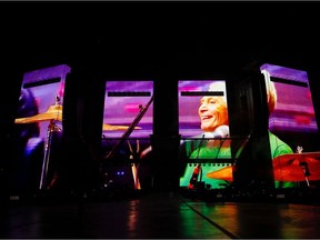 A video tribute to drummer Charlie Watts plays before the Rolling Stones take the stage to perform "No Filter" concert as part of 2021 North American tour at The Dome at America's Center stadium on September 26, 2021 in St. Louis, Missouri.
