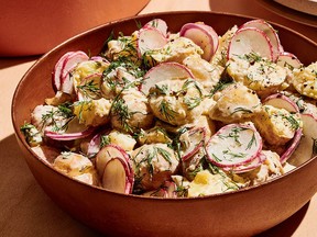 Caesar-ish potato salad with radishes and dill from Cook This Book.