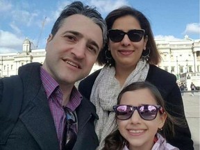 Hamed Esmaeilion (left), his wife Parisa Eghbalian and their daughter Reera Esmaeilion are shown in a handout photo. Parisa Eghbalian and Reera Esmaeilion were among the victims pf the Iran plane crash. Hamed Esmaeilion was not on the flight.