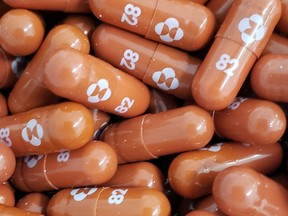 FILE PHOTO: An experimental COVID-19 treatment pill called molnupiravir being developed by Merck & Co Inc and Ridgeback Biotherapeutics.