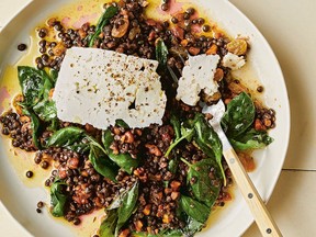 Marinated lentils with spiced walnuts and lotsa basil from Cook This Book.