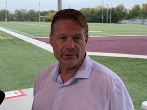 University of Ottawa Gee-Gees coach Marcel Bellefeuille addresses the media on Thursday, discussing the death of defensive lineman Francis Perron after last weekend's game versus the University of Toronto.