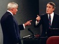 Liberal Leader John Turner and Conservative Leader Brian Mulroney debated free trade during the 1988 federal election. Mulroney scored a second majority government.