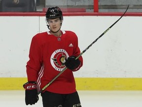 Ottawa Senator Rookie Ridly Greig during Senators development and rookie camp on Saturday.