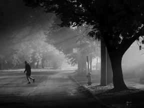 FILE: Running through the morning fog.