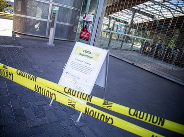 Signage and caution tape closed off the Tremblay LRT station Sunday afternoon.