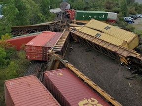PRESCOTT - Sept. 2, 2021 - One person was injured when two cargo trains collided on the tracks near Edward St in Prescott.
