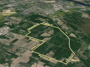 A map shows the land where the Algonquins of Ontario and Taggart Investments have gained City of Ottawa official plan approval to build Tewin, a new suburban community.