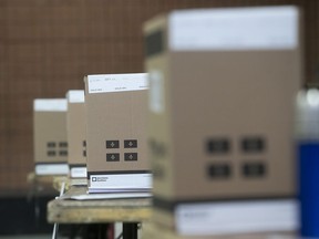 Ballot boxes in the riding of Laurier-Dorion, for the Quebec provincial election on Oct. 1, 2018.