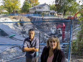 Jan Wan. left, and neighbour Ellie Shaughnessy say their houses have been damaged by the blasting and excavation done as part of a massive sewer replacment program in Queensway Terracte North.