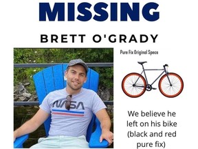 Police are seeking assistance locating Brett O'Grady, reported missing Thursday. The family made this poster and is distributing across social media and friends and family.