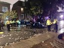 A car was flipped by revellers at a post-Panda street party on Russell Avenue, Oct. 2, 2021. Some residents said the vehicle was flipped multiple times. Photo submitted
