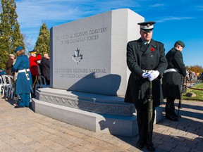 The National Military Cemetery of the Canadian Forces is the focal point for Remembrance Day commemorations inside Beechwood Cemetery on Nov. 11. The NMC main monument was inspired by the design of the First World War Passchendaele memorial in Flanders, Belgium. (Photo taken pre-COVID.)
