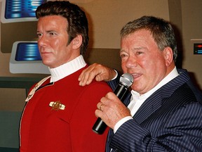 Canadian actor William Shatner unveils a wax figure of himself as character Captain James T. Kirk from the "Star Trek" television series at Madame Tussauds Hollywood on November 4, 2009.