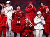 Athletes model lululemon athletica's new Team Canada uniforms for the Beijing 2022 Winter Olympics in Toronto on October 26, 2021.