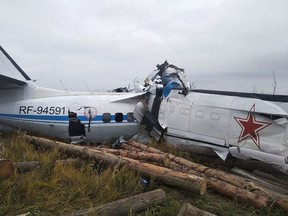 An aircraft carrying parachutists crashed in central Russia on October 10, 2021, the emergencies ministry said, with sixteen people feared dead. According to the Interfax news agency, the plane belonged to the Voluntary Society for Assistance to the Army, Aviation and Navy of Russia, which describes itself as a sports and defence organization.