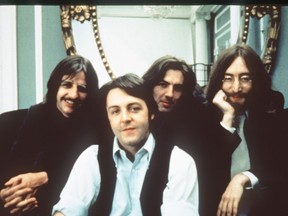 The Beatles are Ringo Starr, Paul McCartney, George Harrison, John Lennon.