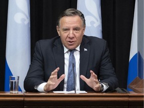 Quebec Premier François Legault speaks at a news conference on Thursday September 23, 2021 at the legislature in Quebec City.