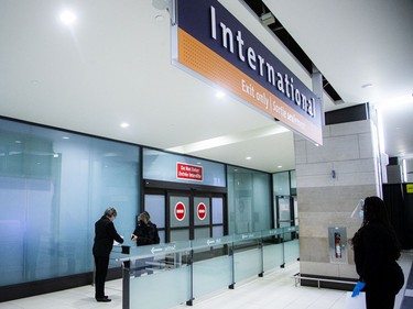 The first international flight since the pandemic began, a flight from Fort Lauderdale, Fla., landed at the Ottawa International Airport on Sunday, Oct. 31, 2021.