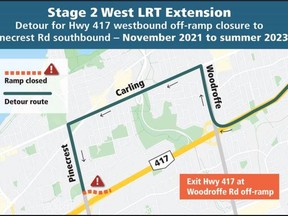 Highway 417 westbound off-ramp to Pinecrest Road will close Nov. 2. Here's the detour for westbound motorists.