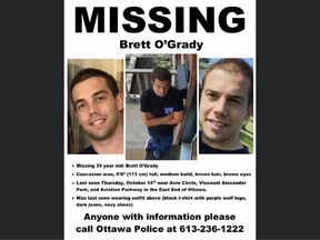 Poster of missing 35-year-old, Brett O'Grady, last seen Oct. 14 in the east end of Ottawa
