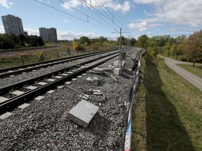 The tracks near Tremblay Station where an LRT train derailed recently.