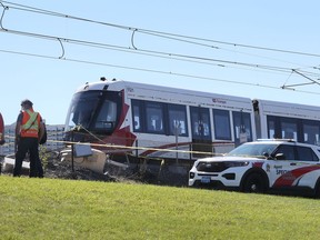 File: Ottawa Police and OC Transpo officials were on the scene of a LRT derailment near Tremblay station Sept. 19, 2021.
