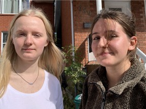 University of Ottawa students Christine Peters, left, and Danika Longtin, both 20, recount a harrowing night on Panda weekend as a car was flipped over by a drunken mob in front of their homes on Russell Avenue.