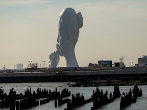 The statue "Water's Soul" by the artist Jaume Plensa is seen in Jersey City, New Jersey, U.S., October 14, 2021.