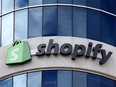 Shopify's logo is seen outside its headquarters in Ottawa.