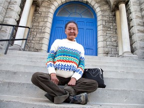 Files: Annie Pootoogook photographed on the steps of the Saw Gallery in 2015.