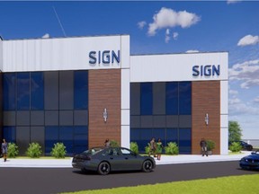 The planned facade for a new multi-warehouse development proposed by Manulife at 2020 Walkley Rd and 2935 Conroy Rd.