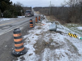 The damage caused by a two-vehicle collision Monday night on Highway 38 in Kingston.