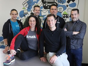 The Knak team includes, front left to right, Kelly RIgole and CEO Pierce Ujjainwalla, back left to right Chris Chan, Brendan Farnand, Pat Proulx and Chris Davies.