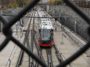 The LRT is being tested at Tunney's Pasture stop, November 11, 2021.