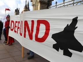 The protest Monday in front of Parliament Hill to call on the federal government to cancel its purchase of 88 fighter jets.