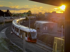 An LRT train exits Cyrville Station westbound on the Confederation Line as testing continues Wednesday.