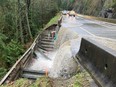 Storm water breaks through the Malahat Highway on Vancouver Island after relentless rain early this week.