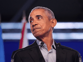 Former U.S. President Barack Obama delivers a speech at day nine of the COP26 conference on November 8, 2021 in Glasgow, Scotland.