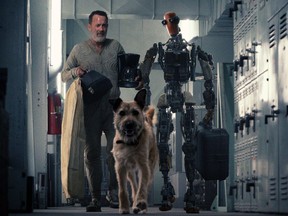 Tom Hanks, Seamus the dog and Caleb Landry Jones' voice star in Finch.